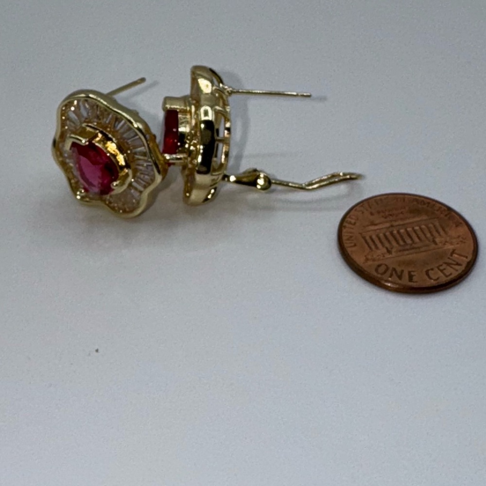 14k Pear Cut Ruby Earrings - Picture 10 of 16